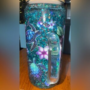 Colorful Turtle and Floral Glitter Tumbler